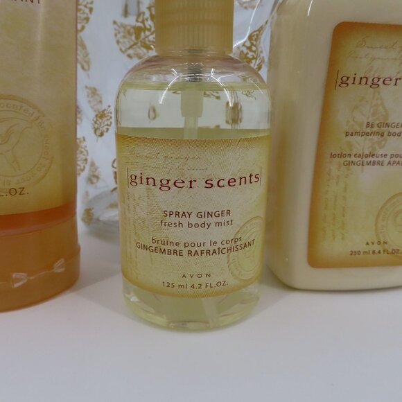 VTG Avon Ginger Scents Bath Set Shower Gel Body Mist Lotion NEW Open Package - Picture 4 of 14